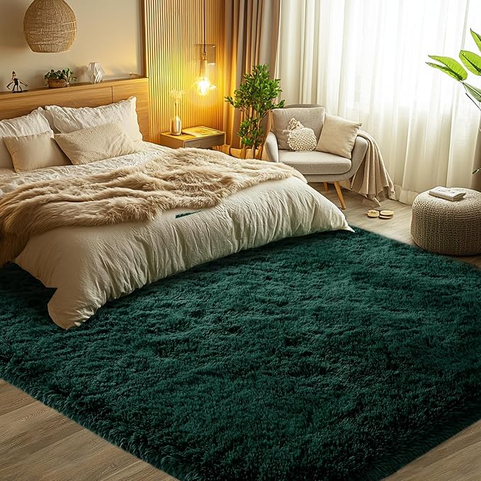 CAIYUECS 3x5 Green Area Rug for Bedroom: Shag Rugs for Living Room-Modern Fuzzy - Image 3