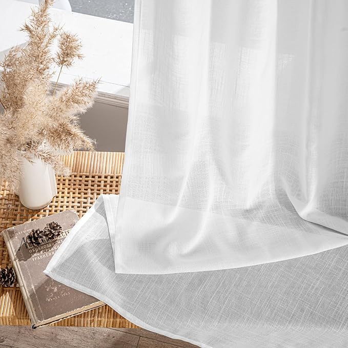 MIULEE White Linen Curtains 120 Inches Long 2 Panels - Image 7