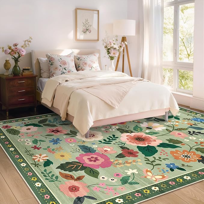 RELEANY Floral Nursery 5x7 Area Rugs Washable Print Boho Cute Carpet Non Slip - Image 7