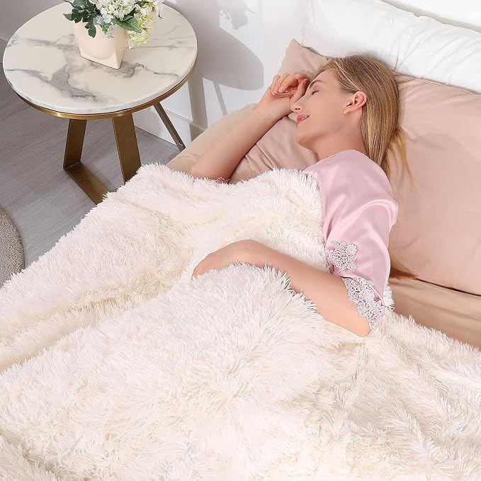 Tuddrom Decorative Extra Soft Faux Fur Blanket Queen Size 80"x90", Solid - Image 3