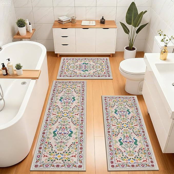 HEBE Washable Kitchen Rugs Sets of 3, Non Slip Absorbent Kitchen Rugs and Mats - Image 8