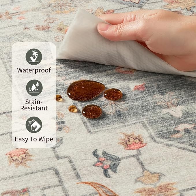 Rugxara Washable Area Rug for Living Room, Vintage Neutral Boho Rugs for Office - Image 9