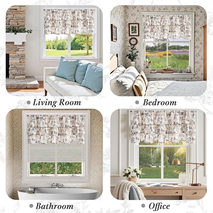 jinchan Ruffled Floral Valance Curtain Shabbychic Linen Window Valance 18 Inch - Image 4