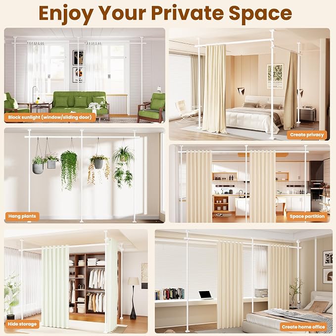 Bonpally Room Divider Curtain Rod, No Drilling Tension Rod - Image 8