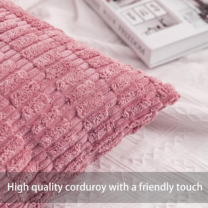 Pack of 2 Corduroy Decorative Throw Pillow Covers 12x20 Inch Soft Striped - Image 2