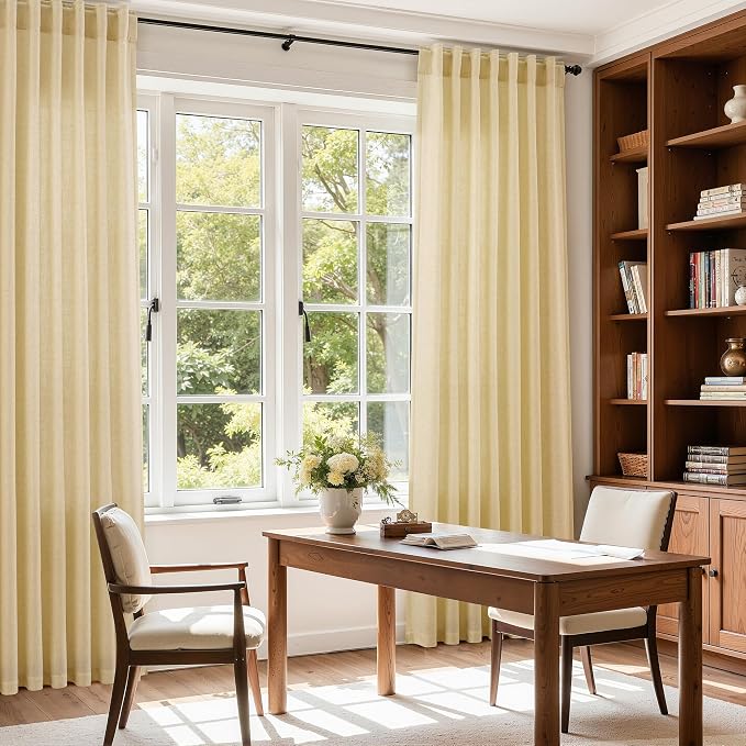 Nanspring Cream Yellow Linen Curtains 63 Inch Length - Image 6