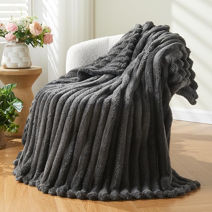 NEWCOSPLAY Super Soft Twin Blanket Grey Premium Silky Flannel Fleece 3D Ribbed by NEWCOSPLAY