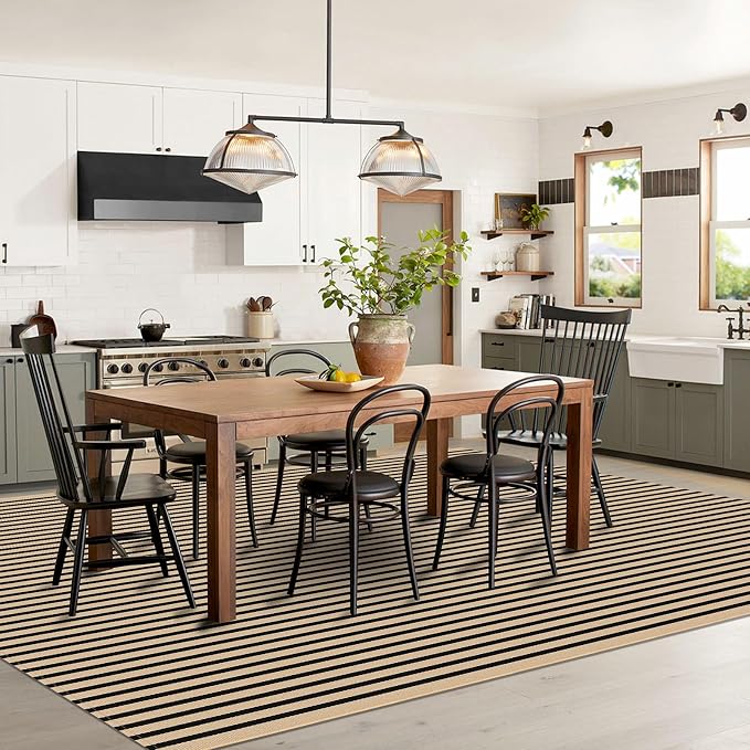 IOHOUZE Striped Area Rug 8'x10' Indoor Outdoor Rug, Washable Area Rug - Image 2
