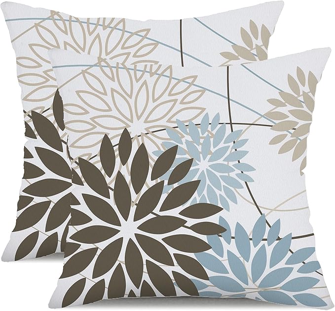 DFXSZ Brown Blue Flower Pillow Covers 18x18 Inch Set of 2 Summer Outdoor by DFXSZ