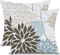 DFXSZ Brown Blue Flower Pillow Covers 20x20 Inch Set of 2 Summer Outdoor by DFXSZ