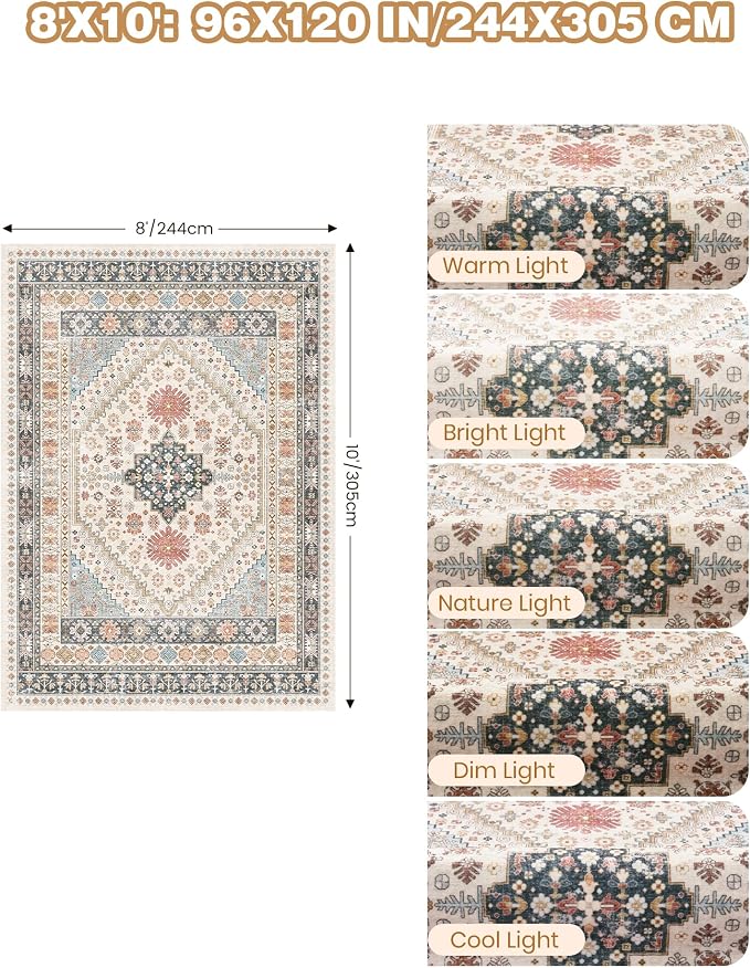 Washable Rugs 8x10 Area Rugs for Living Room, Non-Slip Backing Large Rug for - Image 2