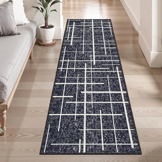 Washable Runner Rug 2x6, Modern Distressed Stripe, Kitchen Runner Rug Non Slip - Image 8