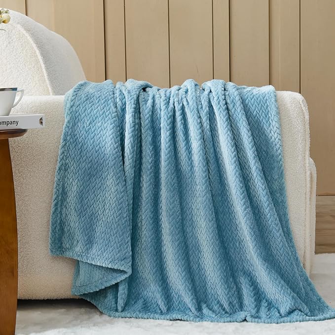 NEWCOSPLAY Super Soft King Blanket Light Blue Premium Silky Flannel Fleece - Image 9