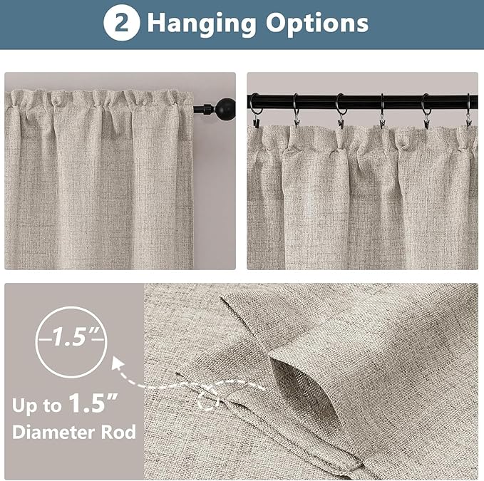Chyhomenyc Kitchen Curtains 22 Inch Length, Light Filtering Faux Linen Slub - Image 4