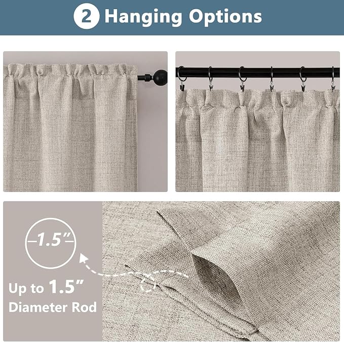 Chyhomenyc Kitchen Curtains 24 Inch Length, Light Filtering Faux Linen Slub - Image 4