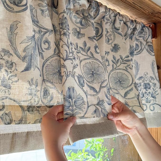jinchan Linen Valance Kitchen Curtain Pack of 2 Double Layer 16 Inch - Image 4
