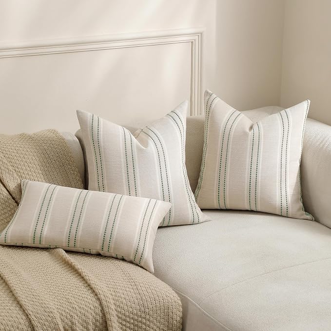 Hckot Spring Decorative Pillow Covers 18x18 Striped Throw Pillows Textured - Image 8