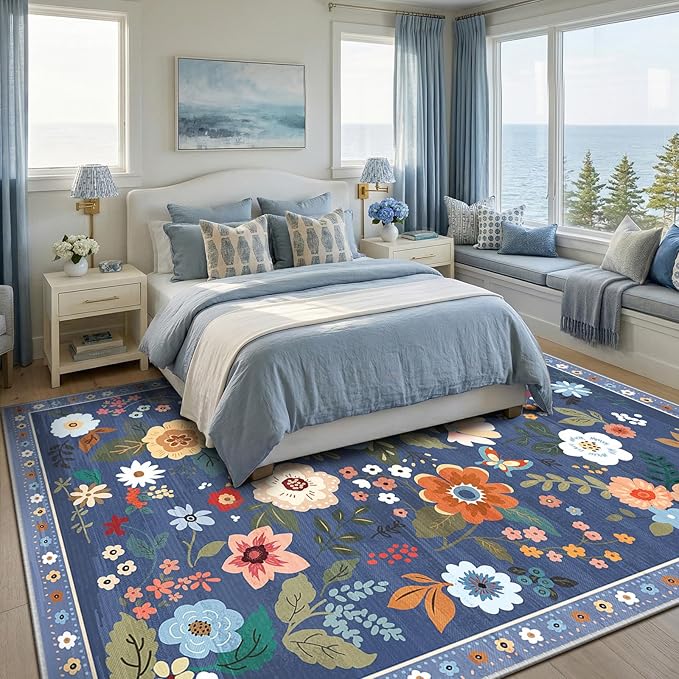 RELEANY Floral Nursery 8x10 Area Rugs Washable Print Boho Cute Carpet Non Slip - Image 8