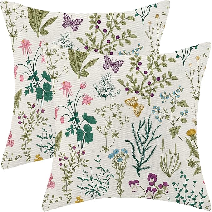 AEIOAE Spring Pillow Covers 22x22 Inch Set of 2, Sage Green Teal Wild Flower by AEIOAE