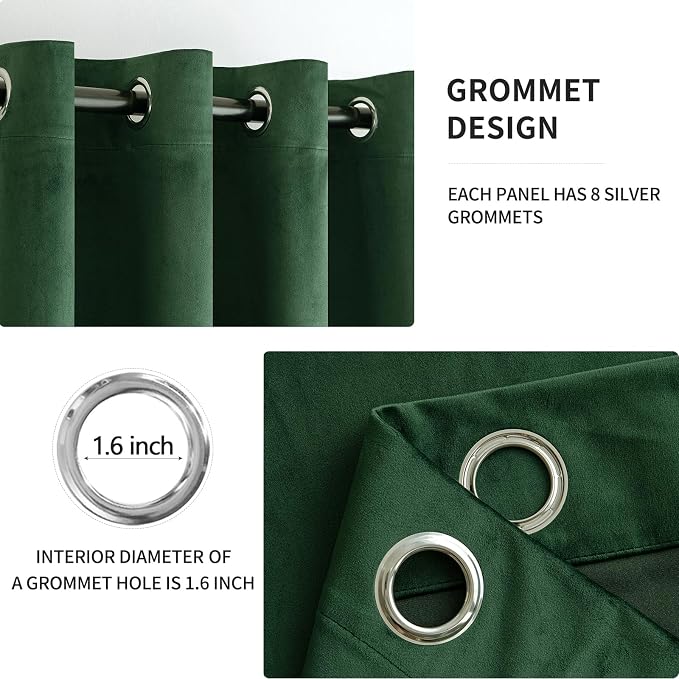 MIULEE Christmas Velvet Curtains Emerald Green Elegant Grommet Curtain Thermal - Image 2