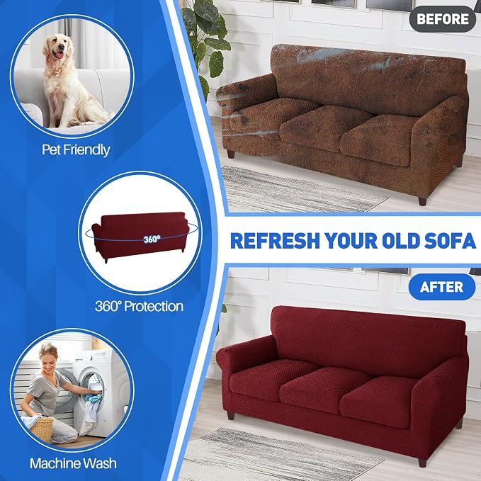 MAXIJIN 4 Piece Couch Covers for 3 Cushion Couch Super Stretch Non Slip Couch - Image 5
