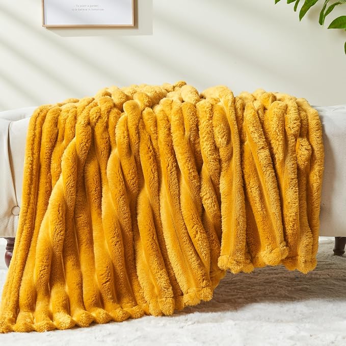 NEWCOSPLAY Super Soft Throw Blanket Mustard Yellow Premium Silky Flannel Fleece - Image 6