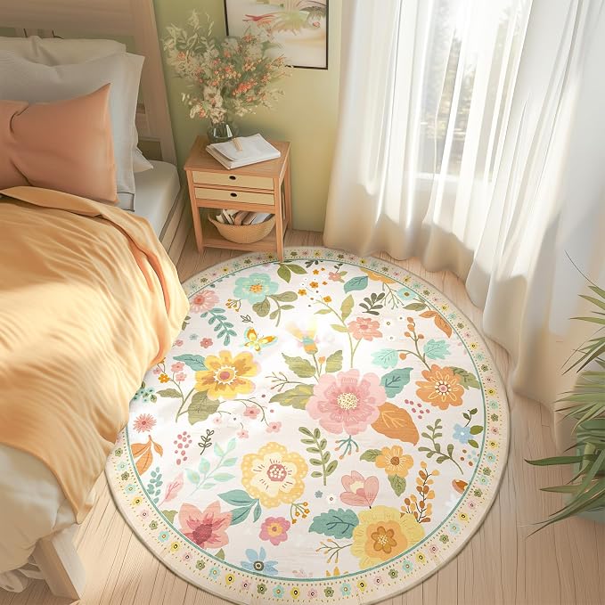 RELEANY Floral Nursery 6ft Area Rugs Washable Print Boho Cute Carpet Non Slip - Image 6