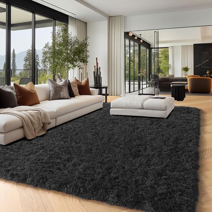 PAGISOFE 4x6 Fluffy Bedroom Rugs Black Modern Living Room Area Rug Fuzzy Shaggy - Image 8