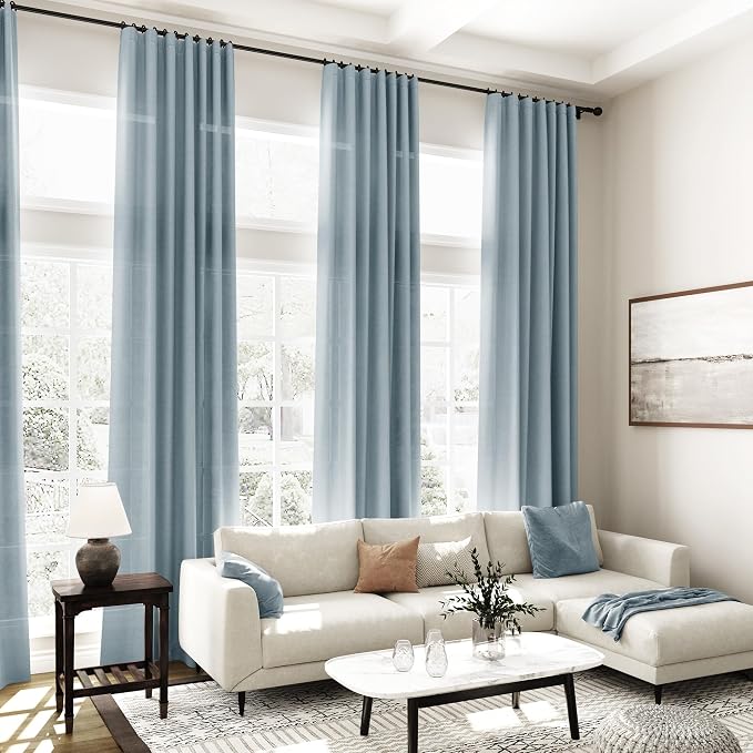 Light Blue Linen Curtains 90 Inch Long 2 Panels Set - Image 7