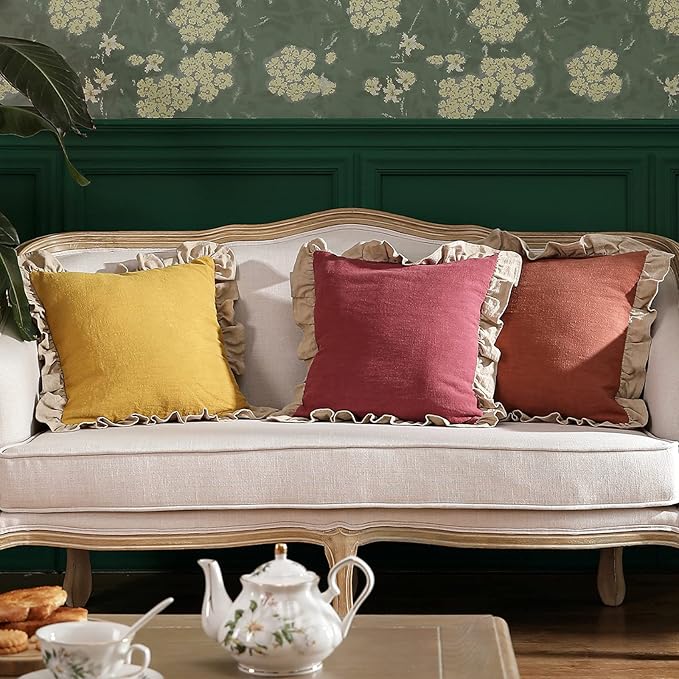 patdrea Shabby Chic Yellow Decorative Throw Pillow Covers 18x18 Set of 2 - Image 2