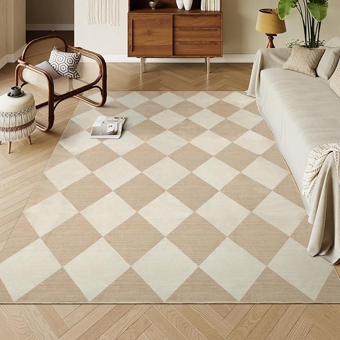 Beeiva Checkered Print 5x7 Washable Area Rugs by Beeiva