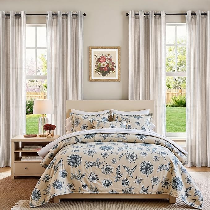 jinchan Linen Curtains for Living Room Taupe Grey on Beige Striped Curtains for - Image 5
