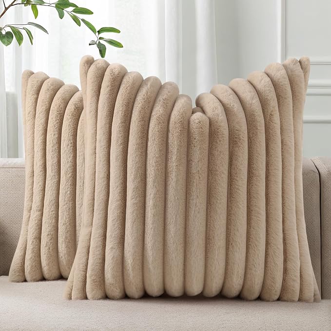 Pallene Faux Fur Plush Throw Pillow Covers 18x18 Set of 2, Luxury Soft Fluffy by PALLENE