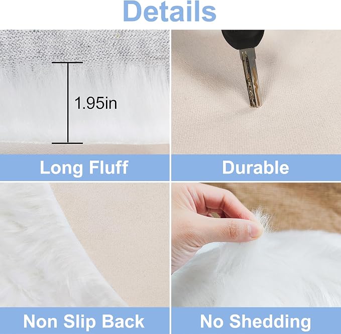 3 ft Fluffy White Round Rug for Bedroom Living Room, Soft Furry White Circle - Image 4