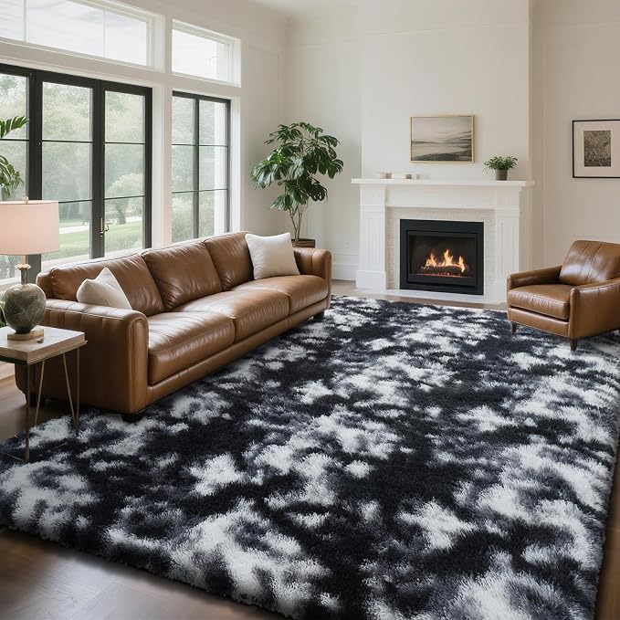 yongyangjuxin Fluffy Rug Shaggy Area Rug, Mottling Black 9x12 Area Rugs - Image 2
