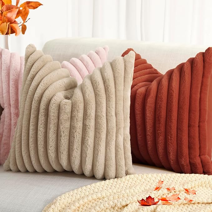 decorUhome Cozy Faux Fur Throw Pillow Covers 26x26 Set of 2 Decorative Soft - Image 4