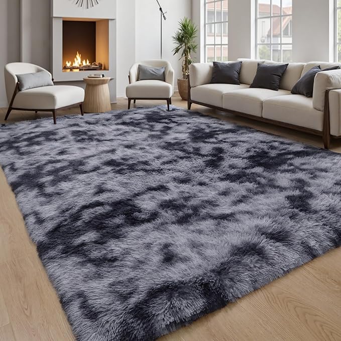 Grey Fluffy 9x12 Large Area Rugs by KICHOWUA