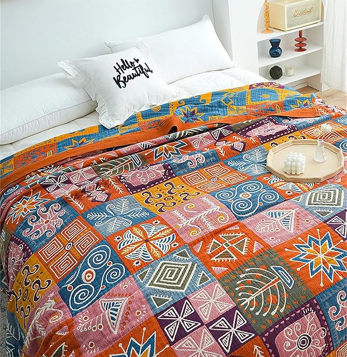 MSGKV Spring Cotton Throw Boho Blanket by MSGKVHomeTextiles