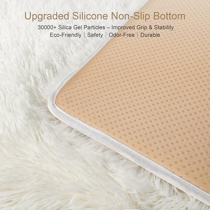 KICHOWUA Thick Area Rug Cream White Fluffy Shag 3x5 - Image 4
