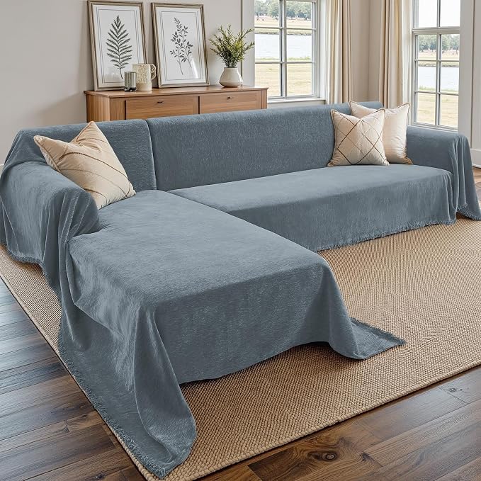 CAPALOCA Sectional Couch Covers, 2 Pieces Chenille Sofa Cover L Shaped Couch by CAPALOCA