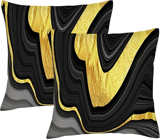 Black and Gold Marble Texture Throw Pillow Covers 18x18 Inch Set of 2, by Unknown