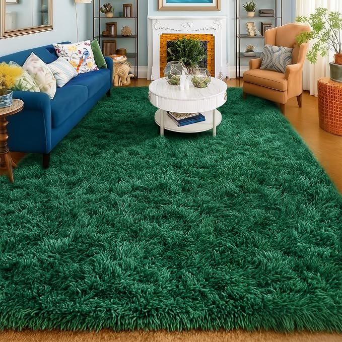 Amdrebio Dark Green Large Living Room Rug 6x9, Fluffy Area Rugs by Amdrebio
