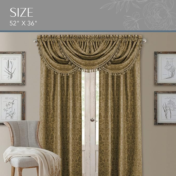 Elrene Home Fashions Antonia Floral Damask Waterfall Window Valance - Image 3