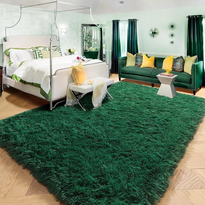 Amdrebio Dark Green Large Living Room Rug 6x9, Fluffy Area Rugs - Image 7