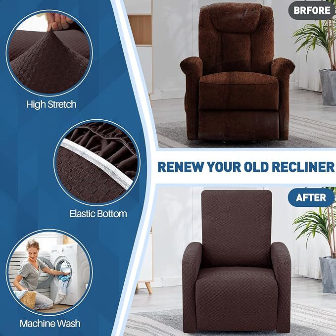 YEMYHOM 3 Pieces Stretch Recliner Slipcover Latest Jacquard Small Recliner - Image 4