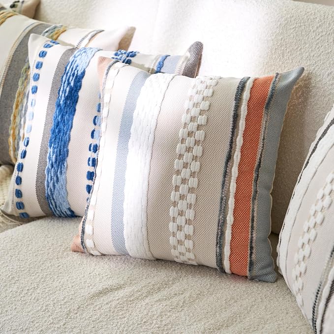 Aeckself Boho Throw Pillow Covers 18x18 Inch Set of 2, Farmhouse Decorative - Image 4