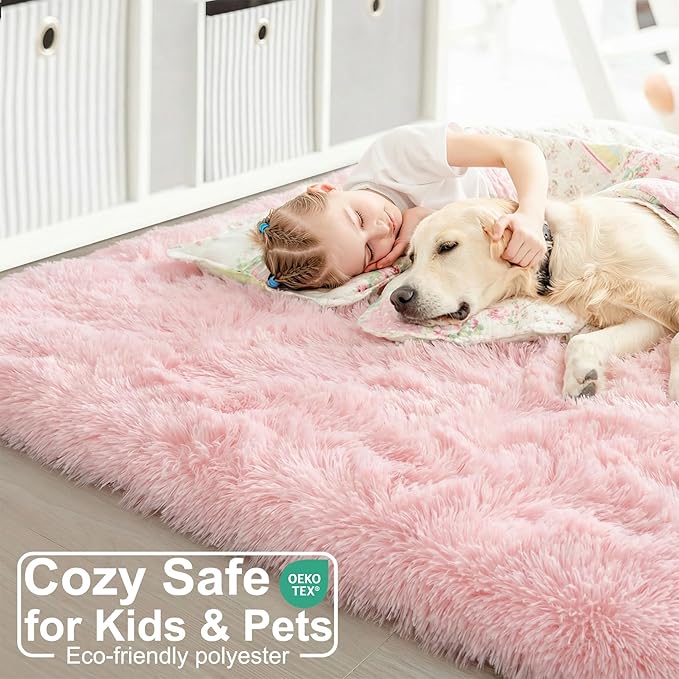 Amdrebio Pink Area Rugs 8x10 for Living Room, Large Fluffy Shag Rug for Bedroom - Image 4