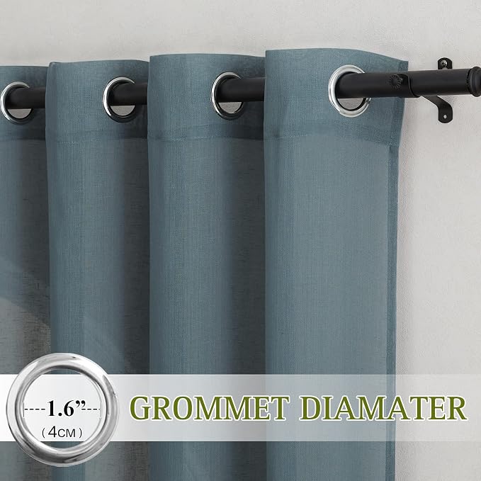 NICETOWN Linen Smoke Blue Curtains 72 inch Length 2 Panels, Grommet Semi Sheer - Image 2