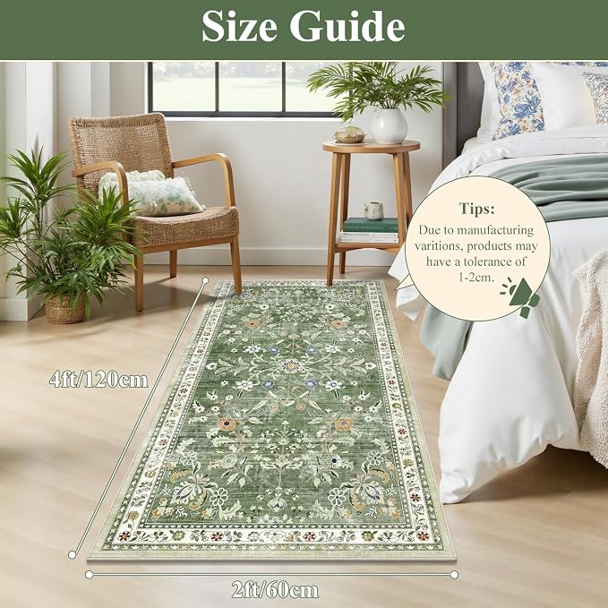 Yamaziot Washable Runner Rug 2x4 – Non Slip Boho Floral Hallway Runner Rug - Image 2