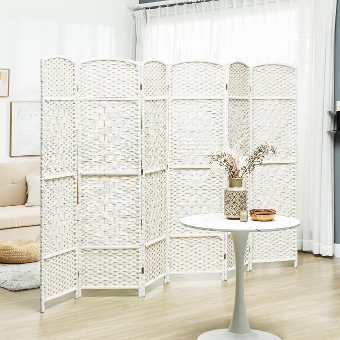 HOMCOM Room Divider, 6 Ft 6 Panel Folding Privacy Screen, Hand-Woven PP Wall - Image 2